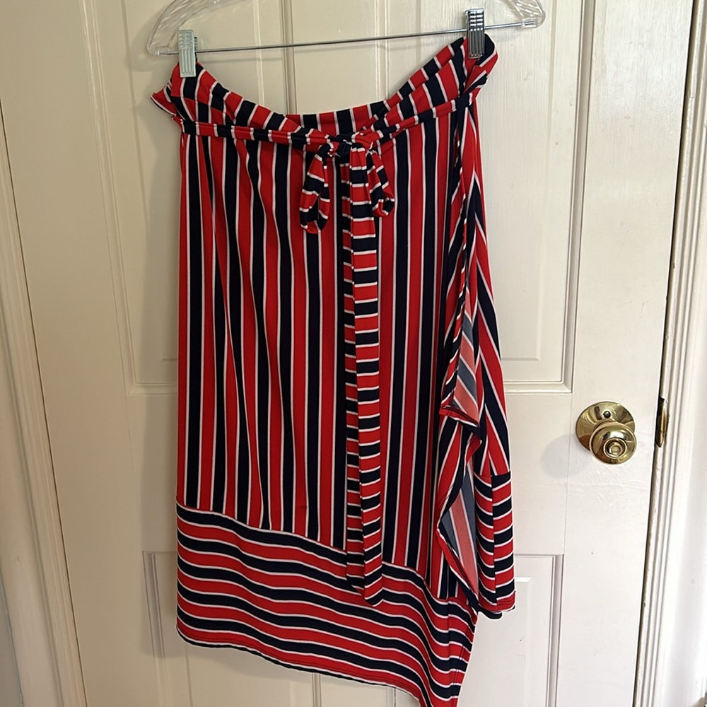 Faux wrap skirt with removable tie belt